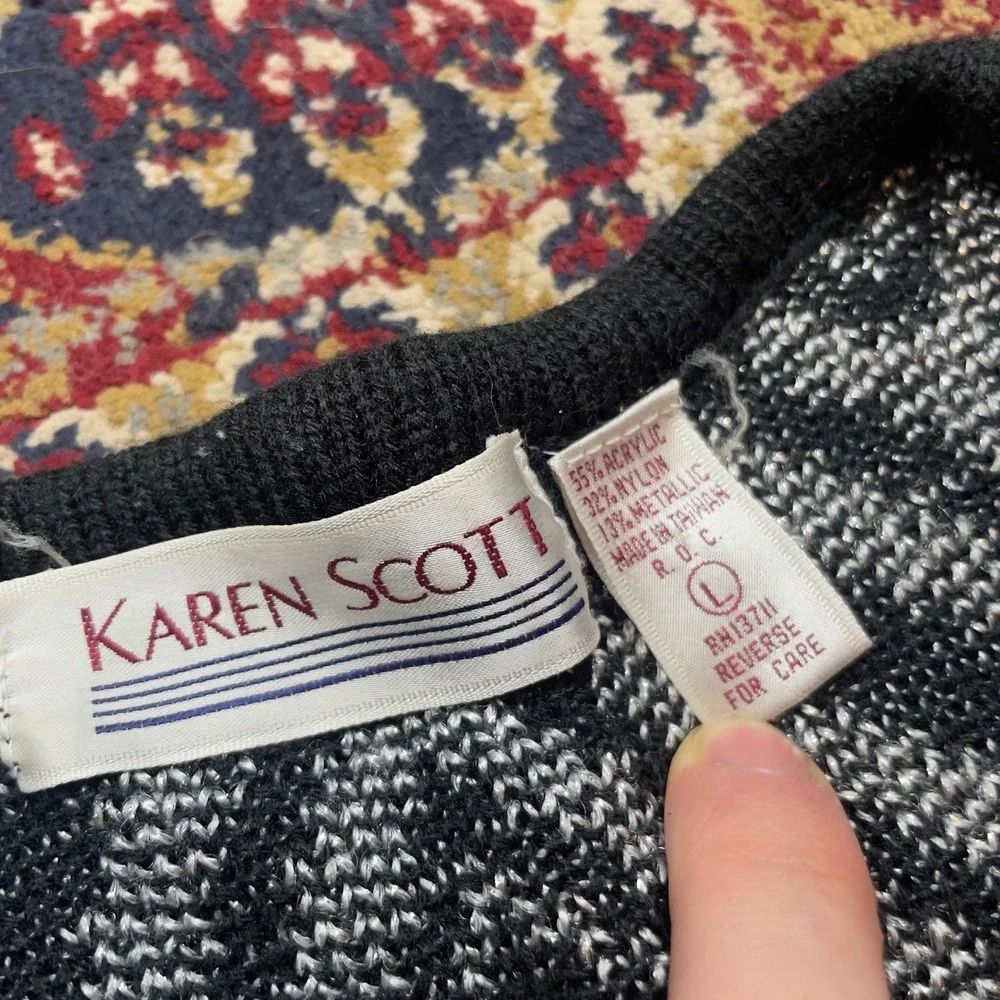 Karen Scott Mens‎ Geometric Diamond Knit Sweater Black White Metallic Size L